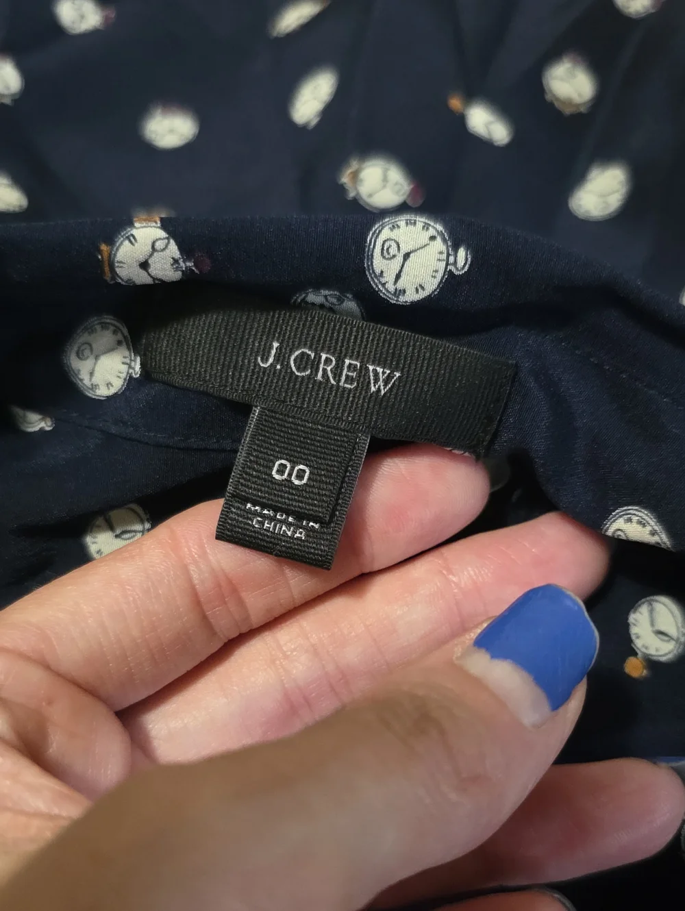 J Crew Ticktock Clock Silk Button Down Shirt Sz 00